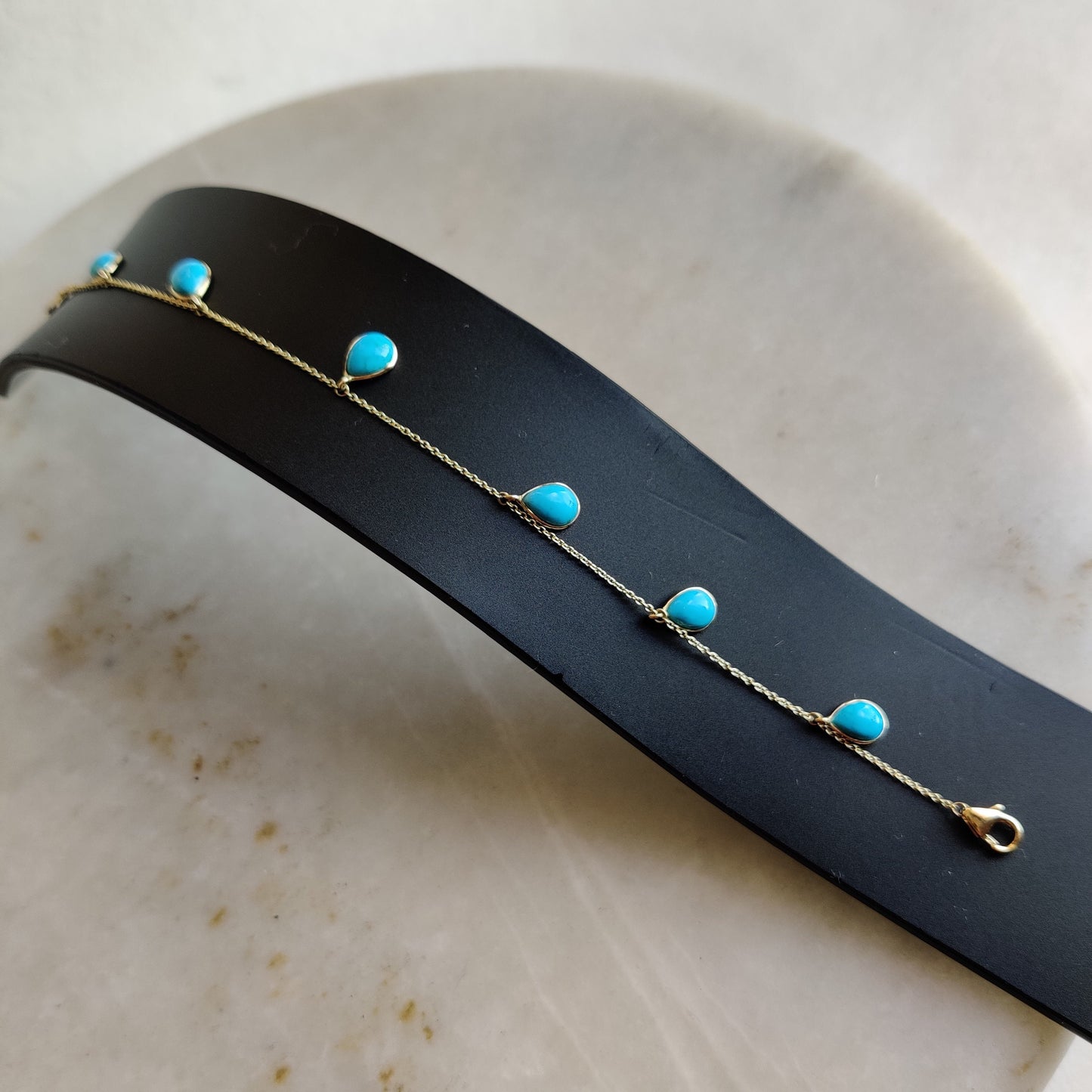 Natural Sleeping Beauty Turquoise Bracelet, 14K Yellow Gold Turquoise Bracelet, Chain Bracelet, Turquoise Jewelry, December Birthstone,