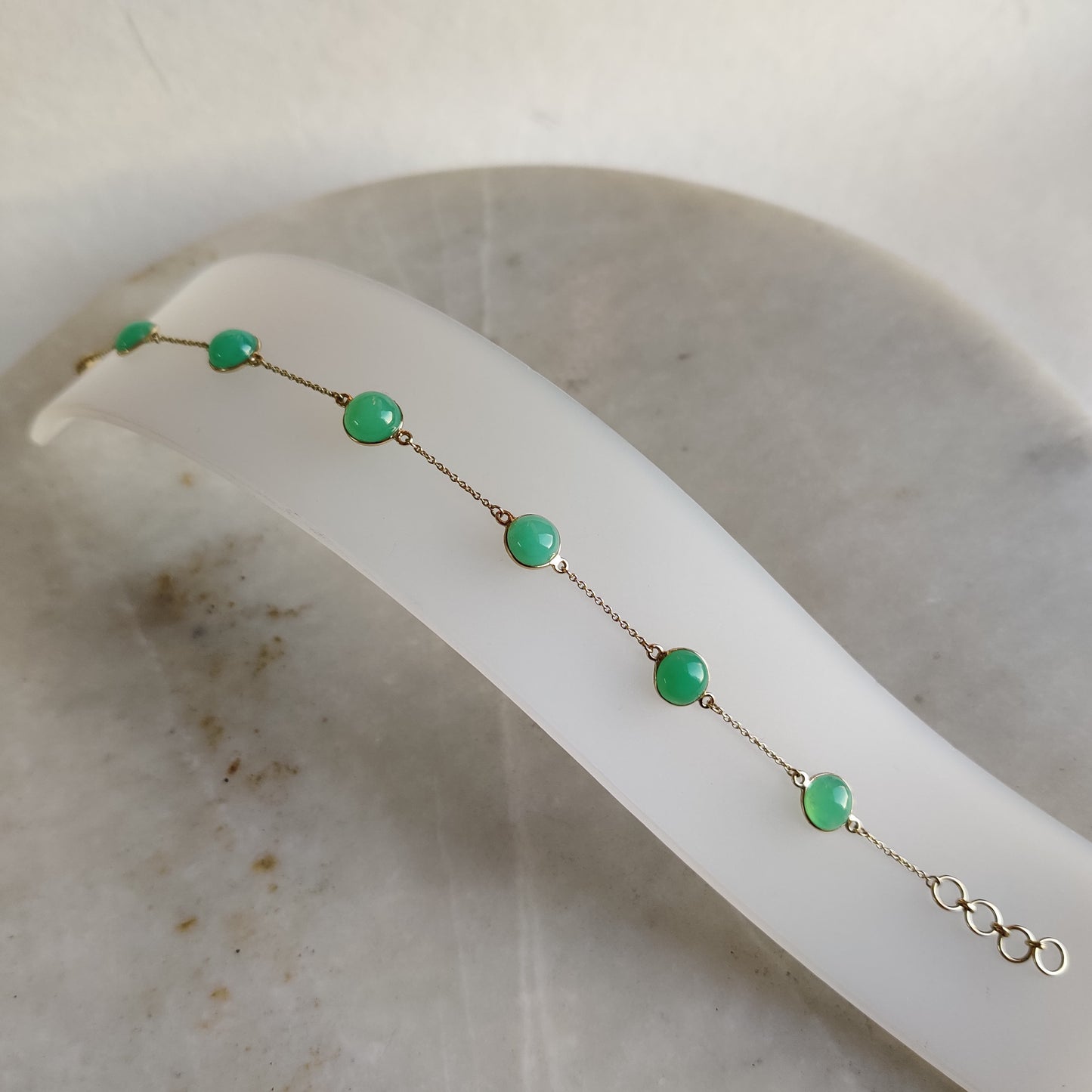 Natural Chrysoprase Bracelet, 14K Yellow Gold Chrysoprase Bracelet, Chain Bracelet, Dainty Bracelet, May Birthstone, Chrysoprase Bracelet