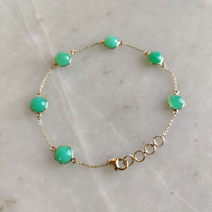 Natural Chrysoprase Bracelet, 14K Yellow Gold Chrysoprase Bracelet, Chain Bracelet, Dainty Bracelet, May Birthstone, Chrysoprase Bracelet