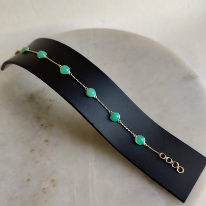 Natural Chrysoprase Bracelet, 14K Yellow Gold Chrysoprase Bracelet, Chain Bracelet, Dainty Bracelet, May Birthstone, Chrysoprase Bracelet