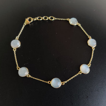 Natural White Moonstone Bracelet, 14K Yellow Gold Moonstone Bracelet, Chain Bracelet, Dainty Bracelet, June Birthstone, Moonstone Jewelry