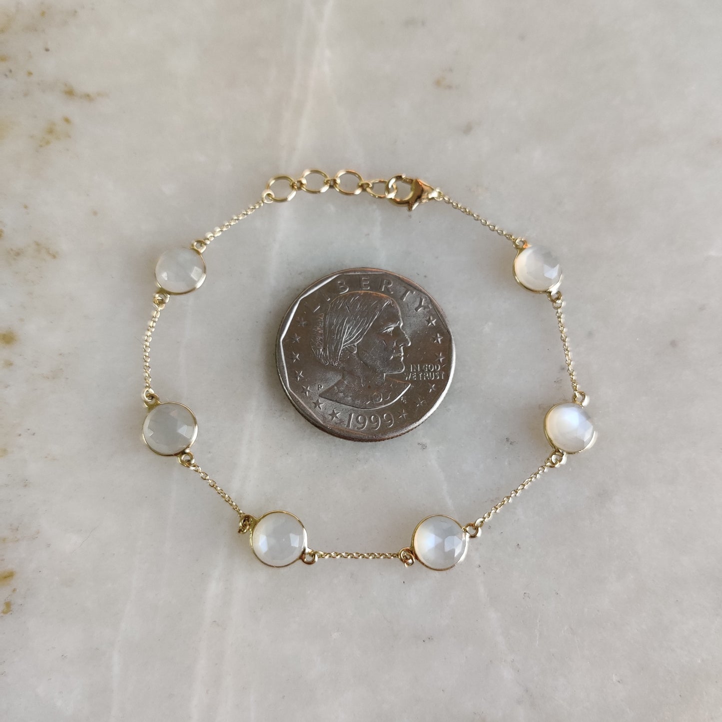 Natural White Moonstone Bracelet, 14K Yellow Gold Moonstone Bracelet, Chain Bracelet, Dainty Bracelet, June Birthstone, Moonstone Jewelry