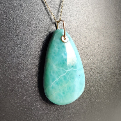 Natural Larimar Pendant, 14K Solid Gold Larimar Pendant, Solid Gold Larimar Drill Pendant Necklace, March Birthstone, Anniversary Gift