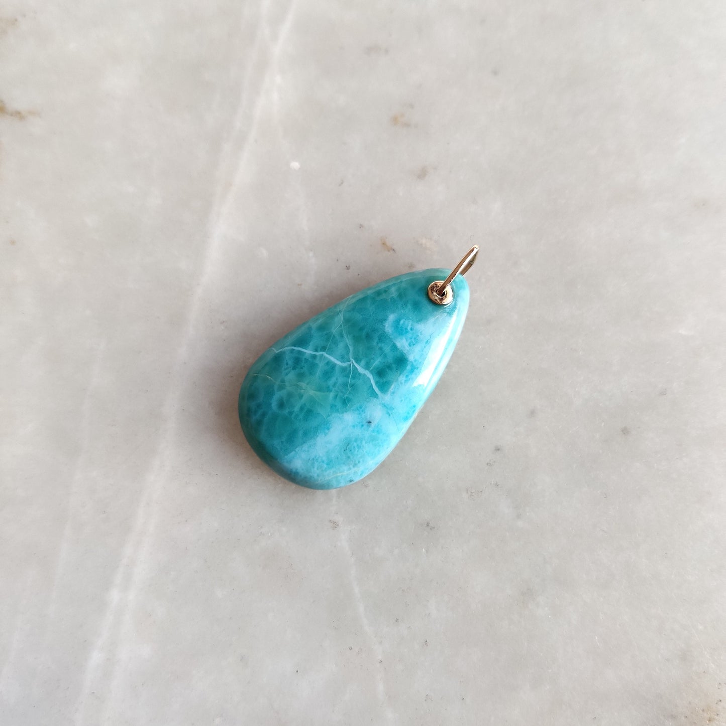 Natural Larimar Pendant, 14K Solid Gold Larimar Pendant, Solid Gold Larimar Drill Pendant Necklace, March Birthstone, Anniversary Gift