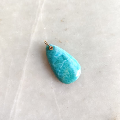 Natural Larimar Pendant, 14K Solid Gold Larimar Pendant, Solid Gold Larimar Drill Pendant Necklace, March Birthstone, Anniversary Gift