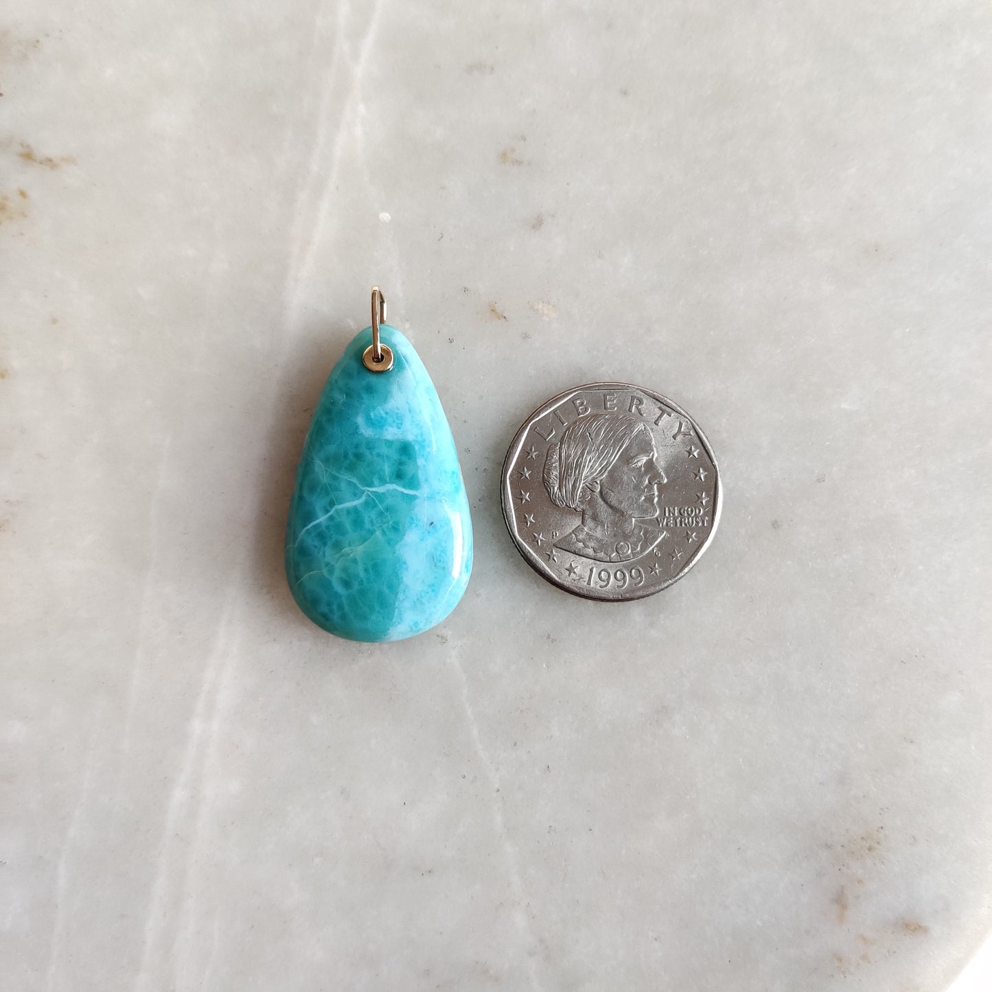 Natural Larimar Pendant, 14K Solid Gold Larimar Pendant, Solid Gold Larimar Drill Pendant Necklace, March Birthstone, Anniversary Gift