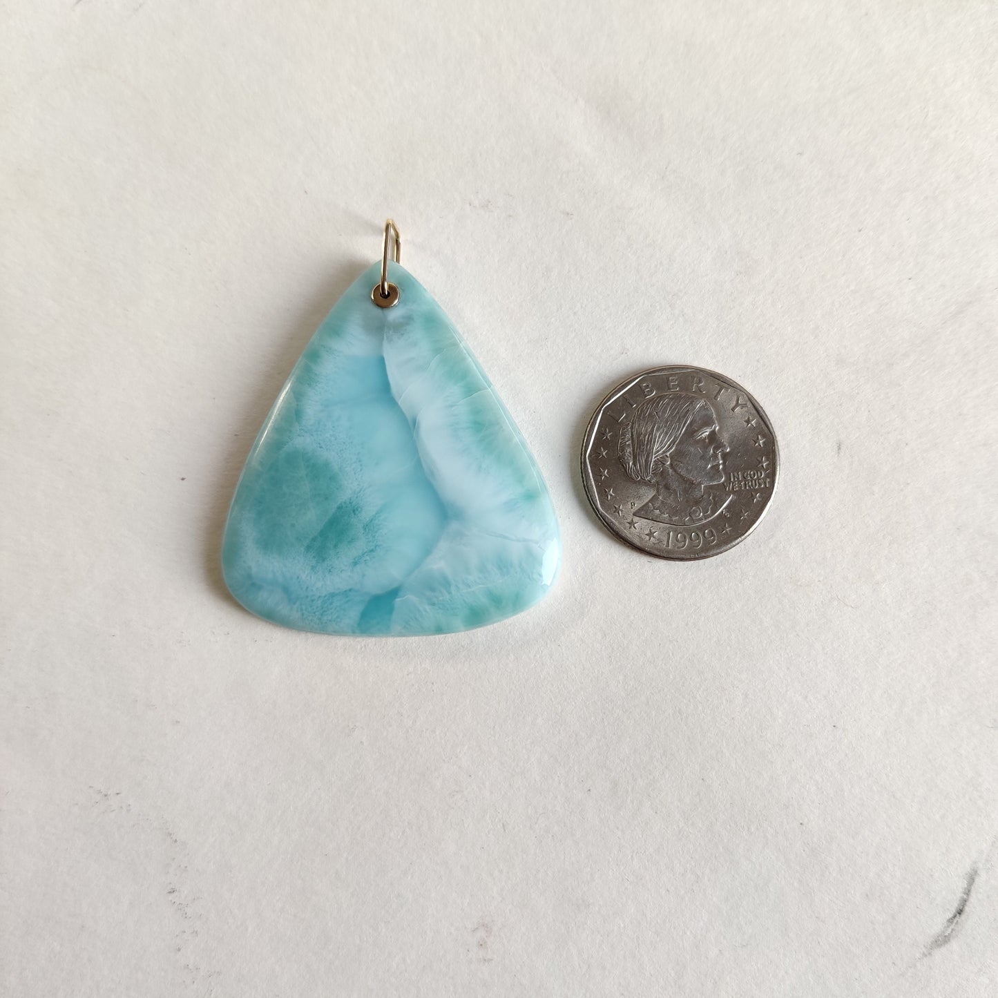 Natural Larimar Pendant, 14K Solid Gold Larimar Pendant, Solid Gold Larimar Drill Pendant, March Birthstone, Christmas Gift, Drill Pendant