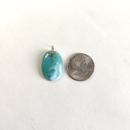 Natural Larimar Pendant, 14K Solid Gold Larimar Pendant, Solid Gold Larimar Drill Pendant Necklace, March Birthstone, Christmas Gift