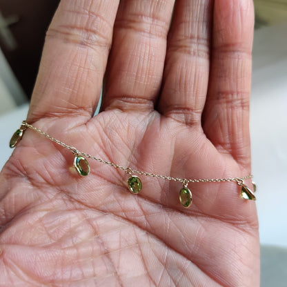 Natural Peridot Bracelet, 14K Yellow Gold Peridot Bracelet, Chain Bracelet, Dainty Gemstone Bracelet, August Birthstone,Gold Bracelets