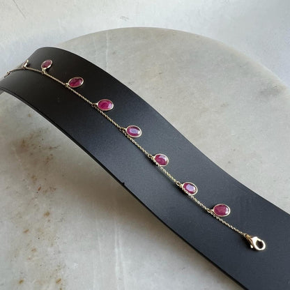 Natural Ruby Bracelet, 14K Gold Ruby Bracelet, Solid Gold Chain Bracelet, Ruby Bracelet, July Birthstone, Ruby Jewelry, Christmas Gift