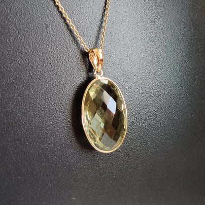 Natural Green Amethyst Pendant, 14K Solid Gold Green Amethyst Pendant, Solid Gold Pendant Necklace, February Birthstone, Christmas  Gift