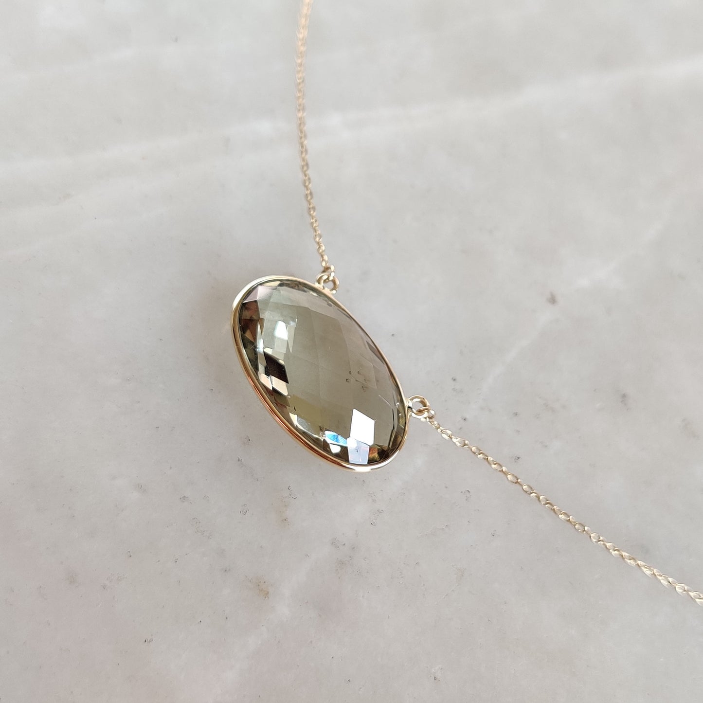 Natural Green Amethyst Chain Pendant, 14K Solid Yellow Gold Green Amethyst Pendant, Solid Gold Necklace, February Birthstone, Christmas Gift