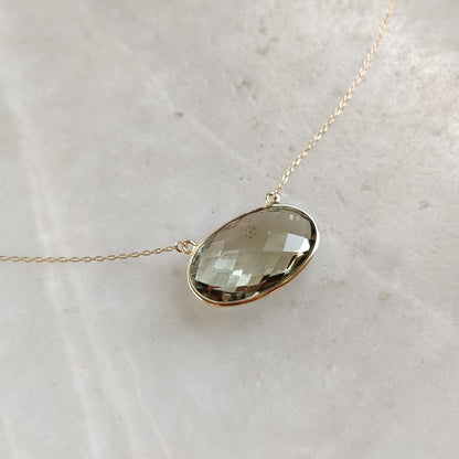 Natural Green Amethyst Chain Pendant, 14K Solid Yellow Gold Green Amethyst Pendant, Solid Gold Necklace, February Birthstone, Christmas Gift