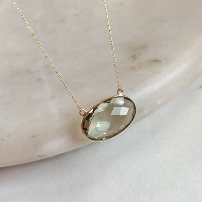 Natural Green Amethyst Chain Pendant, 14K Solid Yellow Gold Green Amethyst Pendant, Solid Gold Necklace, February Birthstone, Christmas Gift