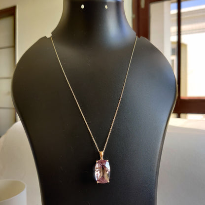 Colgante de amatista rosa natural, colgante de amatista rosa de oro amarillo macizo de 14 quilates, piedra natal de febrero, regalo de Navidad, joyería de amatista rosa