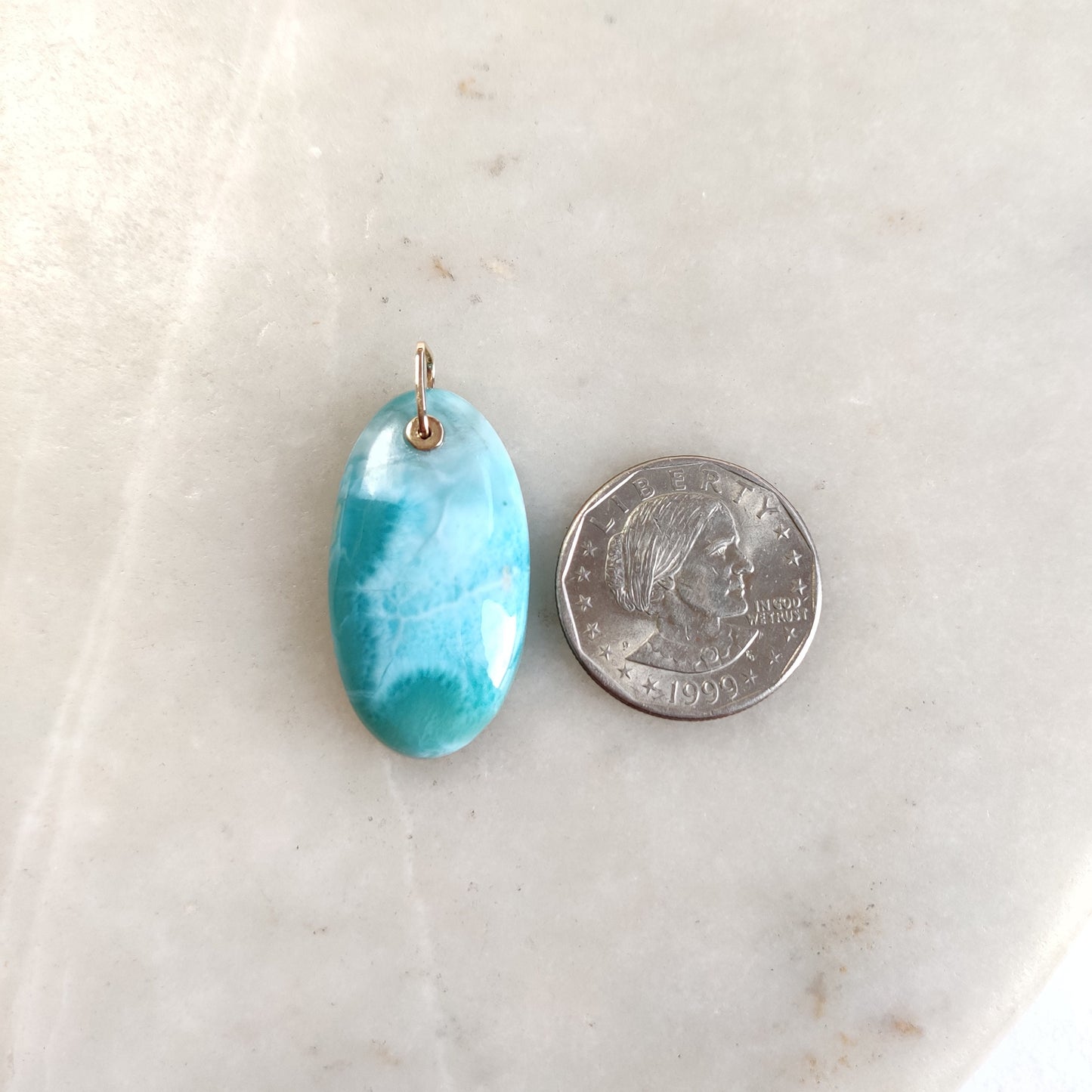 Natural Larimar Pendant, 14K Solid Gold Larimar Pendant, Solid Gold Larimar Drill Pendant Necklace, March Birthstone, Christmas Gift