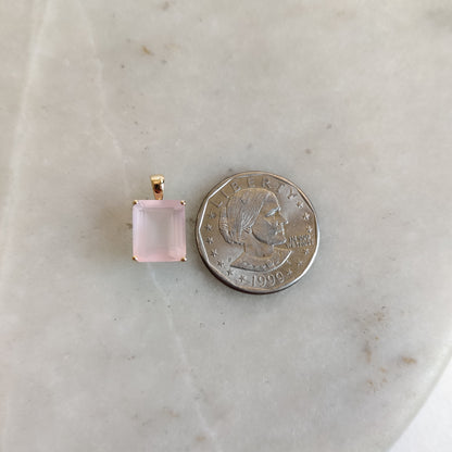 Natural Rose Quartz Pendant, 14K Solid Gold Rose Quartz Pendant, Solid Gold Octagon Pendant Necklace, January Birthstone, Christmas Gift,