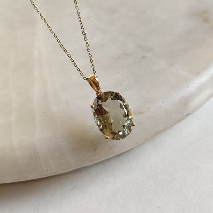 Natural Green Amethyst Pendant, 14K Solid Yellow Gold Green Amethyst Pendant, Solid Gold Prong Pendant, February Birthstone, Christmas Gift