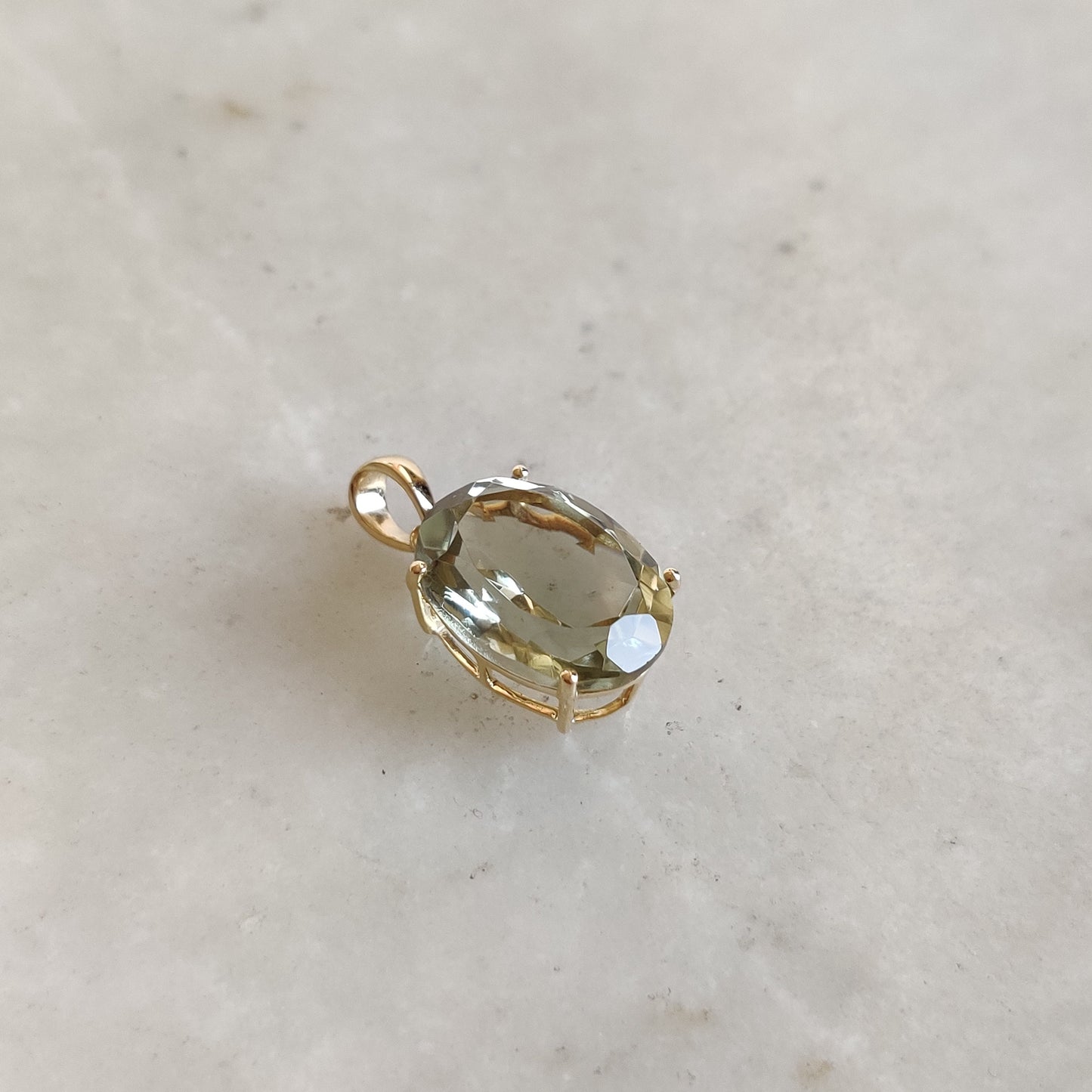 Natural Green Amethyst Pendant, 14K Solid Yellow Gold Green Amethyst Pendant, Solid Gold Prong Pendant, February Birthstone, Christmas Gift