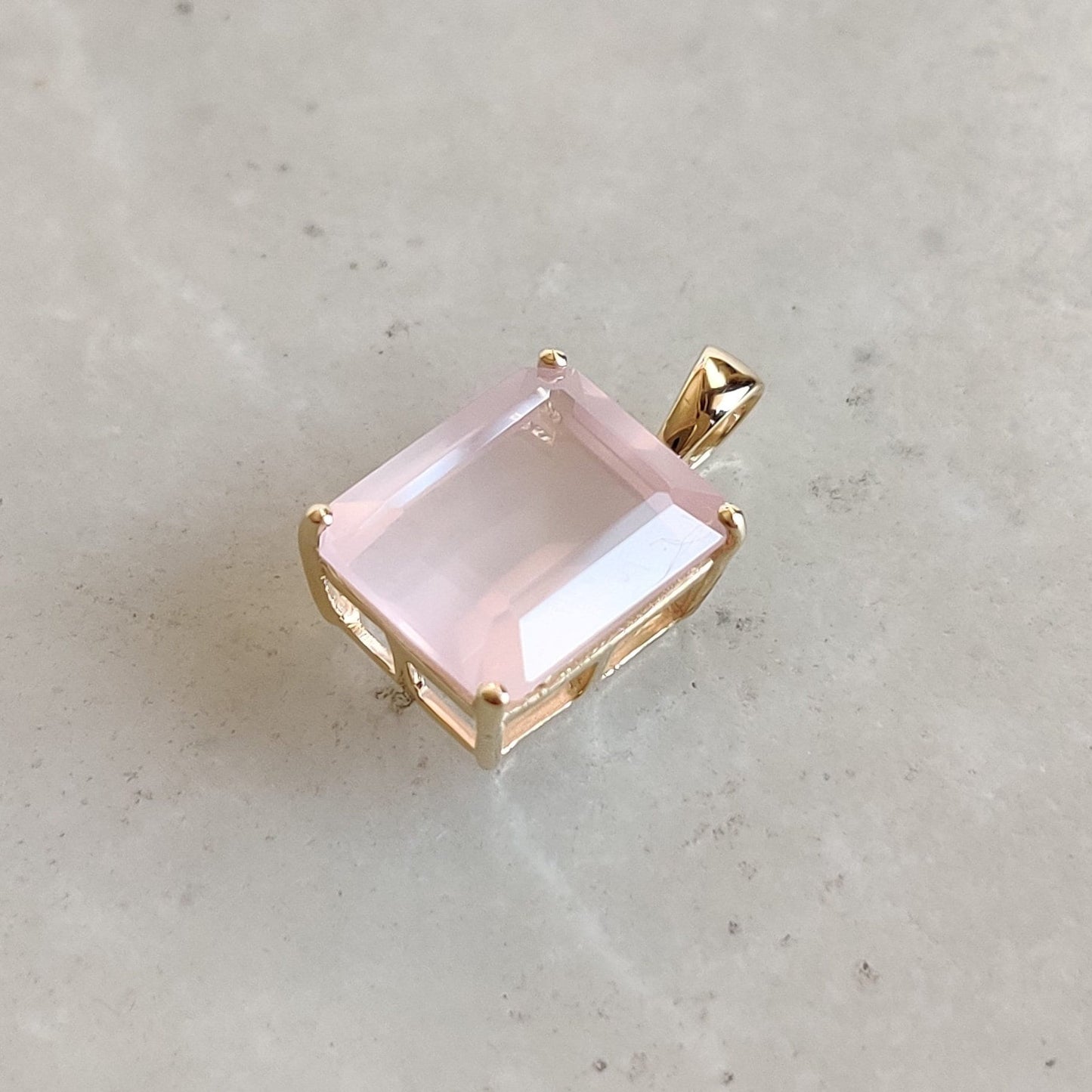 Natural Rose Quartz Pendant, 14K Solid Gold Rose Quartz Pendant, Solid Gold Octagon Pendant Necklace, January Birthstone, Christmas Gift,