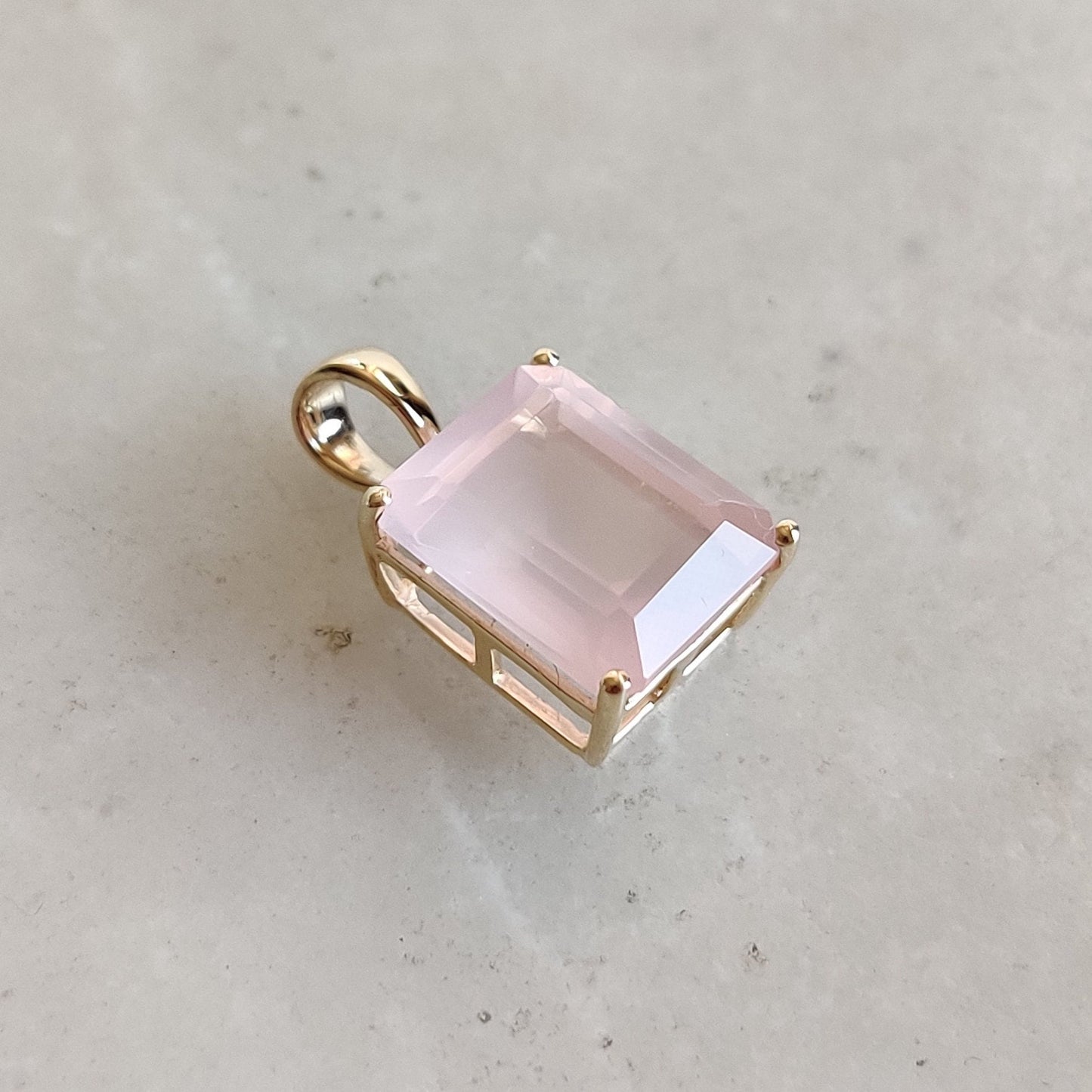 Natural Rose Quartz Pendant, 14K Solid Gold Rose Quartz Pendant, Solid Gold Octagon Pendant Necklace, January Birthstone, Christmas Gift,