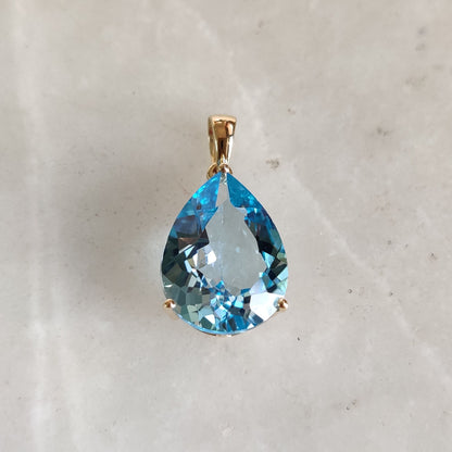 Natural Sky Blue Topaz Pendant, 14K Solid Yellow Gold Sky Blue Topaz Pendant, Prong Pendant, December Birthstone, Christmas Present