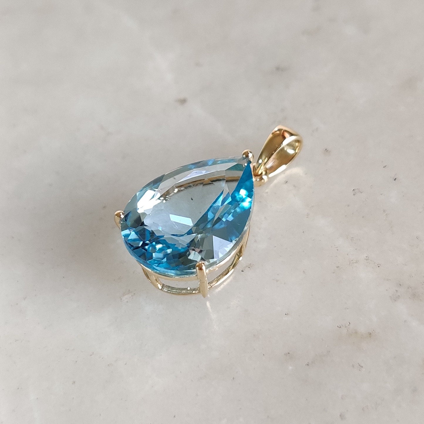 Natural Sky Blue Topaz Pendant, 14K Solid Yellow Gold Sky Blue Topaz Pendant, Prong Pendant, December Birthstone, Christmas Present