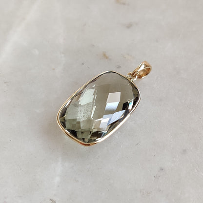 Natural Green Amethyst Pendant, 14K Solid Yellow Gold Green Amethyst Pendant, Solid Gold Bezel Pendant, February Birthstone, Christmas Gift