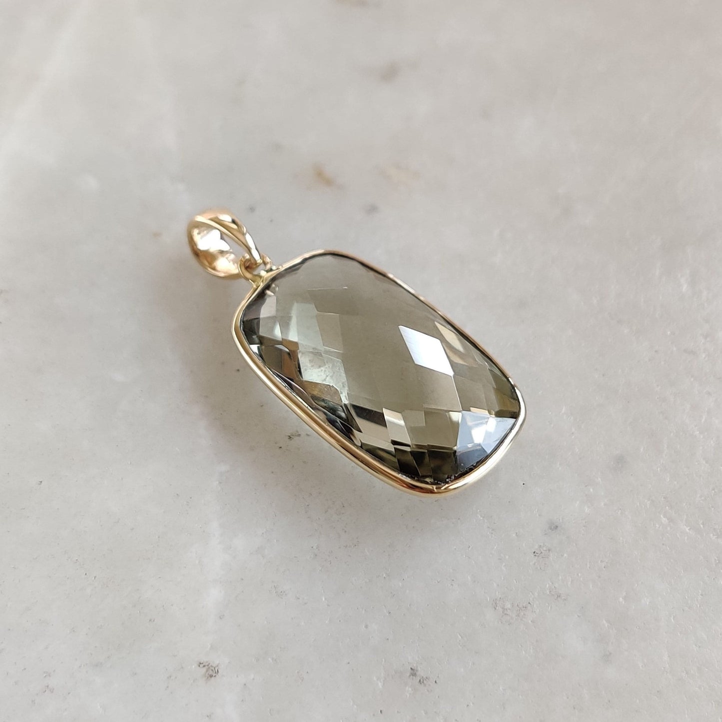 Natural Green Amethyst Pendant, 14K Solid Yellow Gold Green Amethyst Pendant, Solid Gold Bezel Pendant, February Birthstone, Christmas Gift