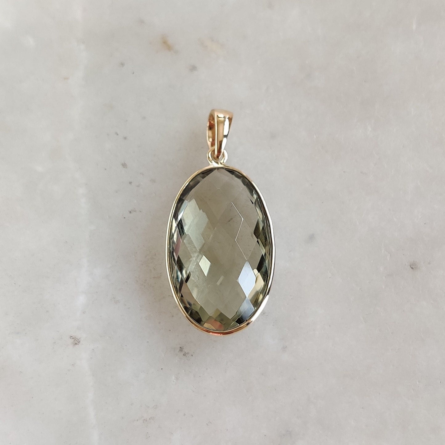 Natural Green Amethyst Pendant, 14K Solid Gold Green Amethyst Pendant, Solid Gold Pendant Necklace, February Birthstone, Christmas  Gift