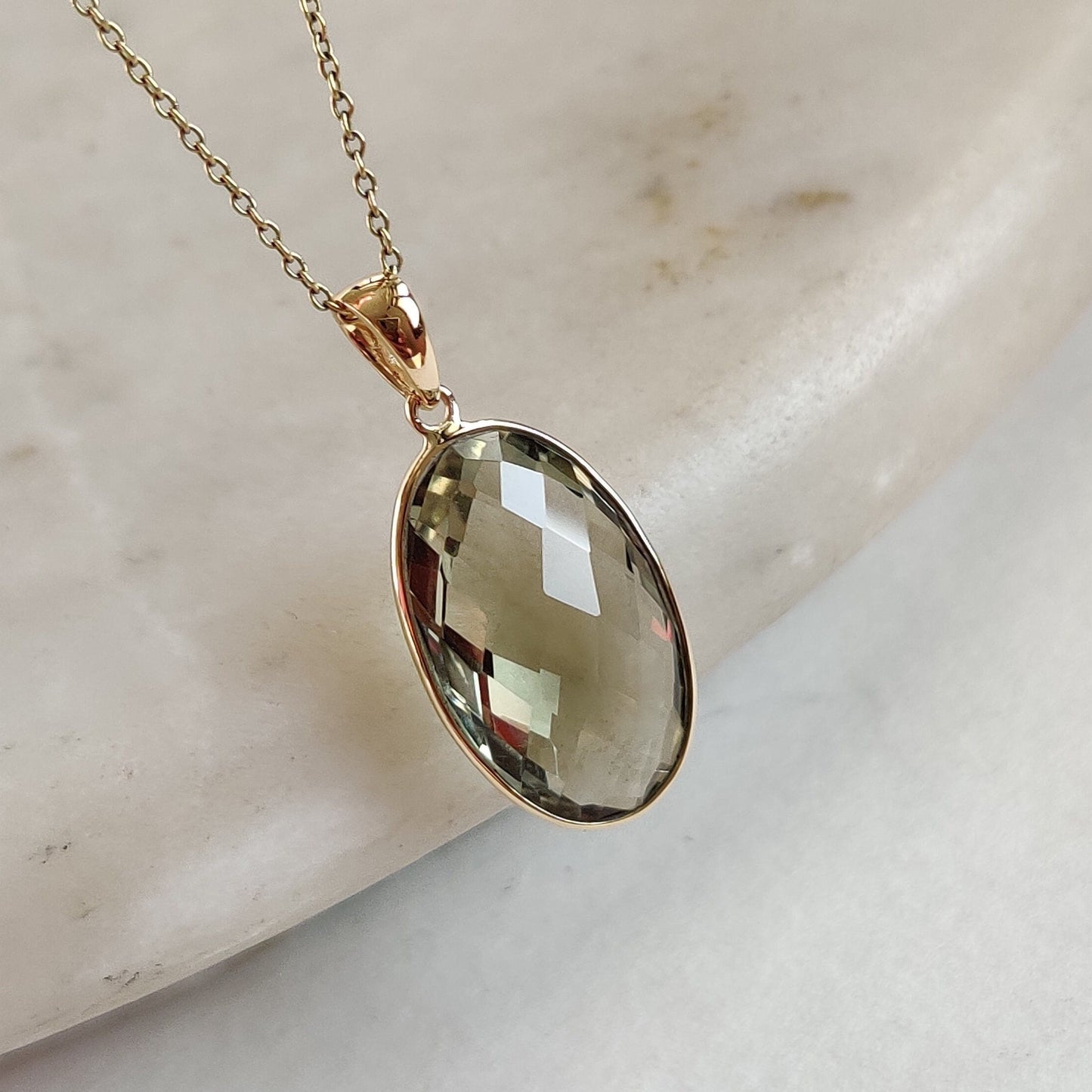 Natural Green Amethyst Pendant, 14K Solid Gold Green Amethyst Pendant, Solid Gold Pendant Necklace, February Birthstone, Christmas  Gift