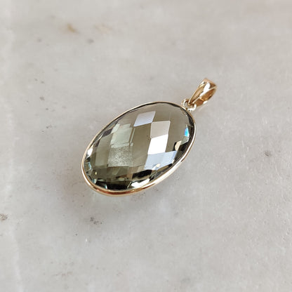 Natural Green Amethyst Pendant, 14K Solid Gold Green Amethyst Pendant, Solid Gold Pendant Necklace, February Birthstone, Christmas  Gift