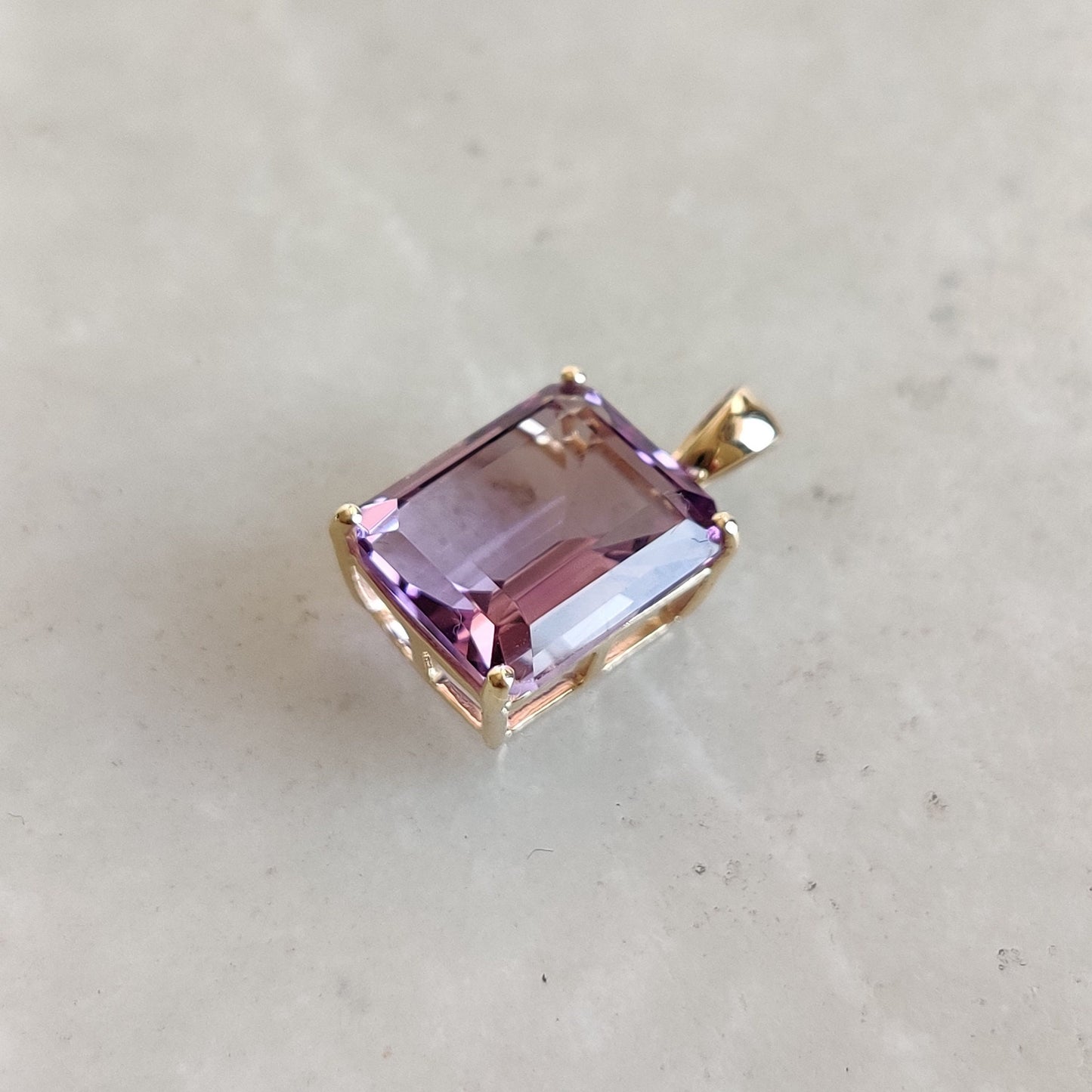 Natural Pink Amethyst Pendant, 14K Solid Gold Pink Amethyst Pendant, Solid Gold Octagon Pendant, February Birthstone, Pink Amethyst Jewelry