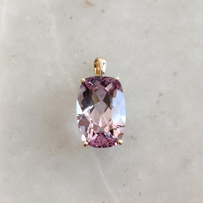 Colgante de amatista rosa natural, colgante de amatista rosa de oro amarillo macizo de 14 quilates, piedra natal de febrero, regalo de Navidad, joyería de amatista rosa