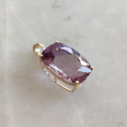 Colgante de amatista rosa natural, colgante de amatista rosa de oro amarillo macizo de 14 quilates, piedra natal de febrero, regalo de Navidad, joyería de amatista rosa