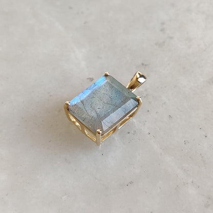 Natural Labradorite Pendant, 14K Solid Yellow Gold Pendant, August Birthstone Pendant, Octagon Pendant, Christmas Gift, Labradorite Jewelry