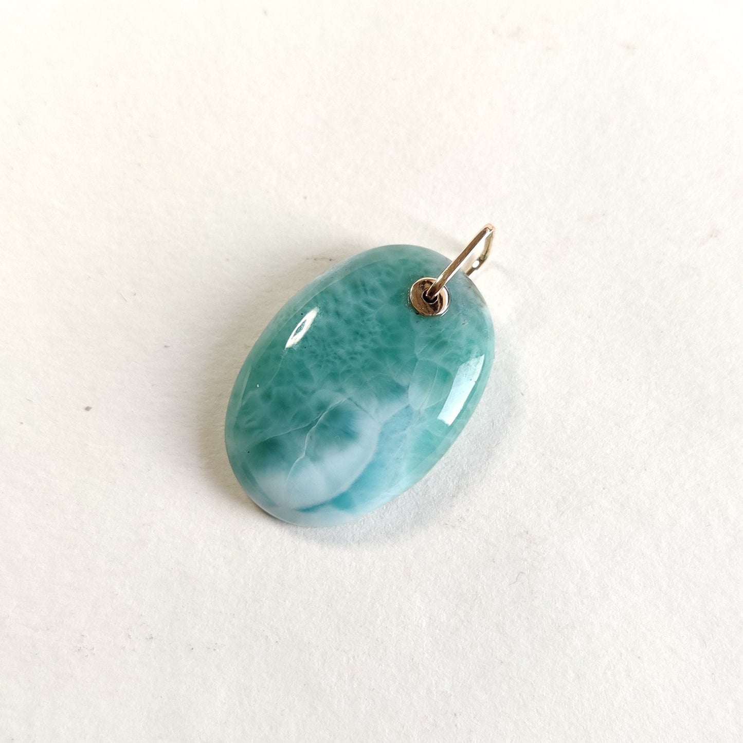 Natural Larimar Pendant, 14K Solid Gold Larimar Pendant, Solid Gold Larimar Drill Pendant Necklace, March Birthstone, Christmas Gift