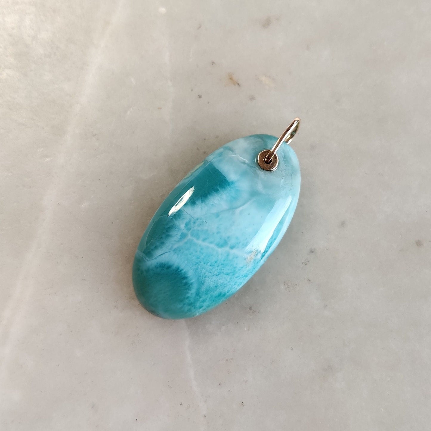 Natural Larimar Pendant, 14K Solid Gold Larimar Pendant, Solid Gold Larimar Drill Pendant Necklace, March Birthstone, Christmas Gift