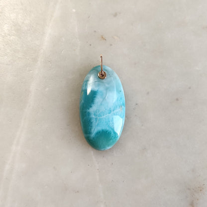 Natural Larimar Pendant, 14K Solid Gold Larimar Pendant, Solid Gold Larimar Drill Pendant Necklace, March Birthstone, Christmas Gift