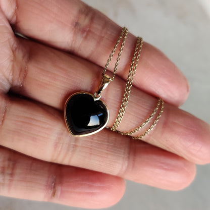 Natural Black Onyx Heart Pendant, 14K Solid Yellow Gold Pendant, Heart Pendant, Christmas Gift, December Birthstone, Gold Heart Pendant