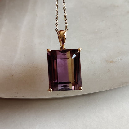 Natural Ametrine Pendant, Purple Amethyst & Citrine Pendant Necklace, 14K Solid Gold Ametrine Pendant, Christmas Gift, Feb Nov Birthstone