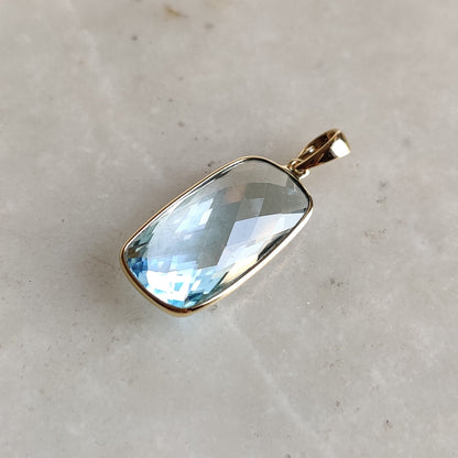 Natural Sky Blue Topaz Pendant, 14K Solid Gold Sky Blue Topaz Pendant, Solid Gold Bezel Pendant, December Birthstone, Christmas Present