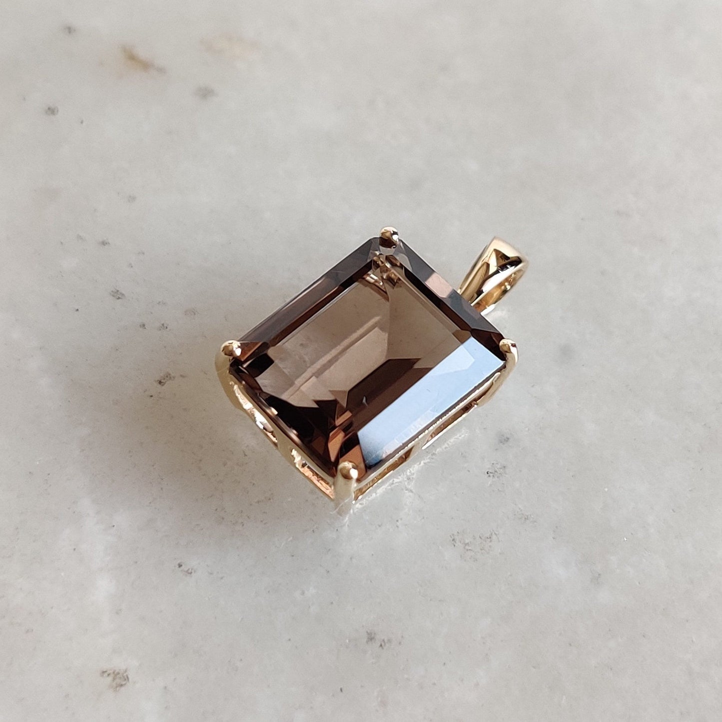 Natural Smoky Quartz Pendant, 14K Solid Yellow Gold Smoky Quartz Pendant, Octagon Pendant, June Birthstone, Quartz Jewelry, Christmas Gift