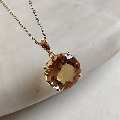 Natural Citrine Pendant, 14K Solid Yellow Gold Citrine Pendant, Citrine Prong Pendant, November Birthstone, Christmas Gift, Citrine Jewelry