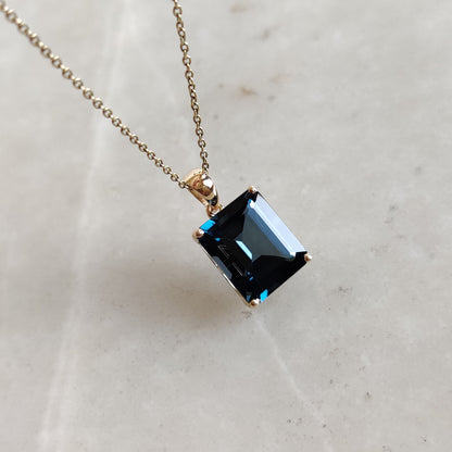 Natural London Blue Topaz Pendant, 14K Solid Yellow Gold Blue Topaz Pendant, December Birthstone, Christmas Present, Blue Topaz Jewelry