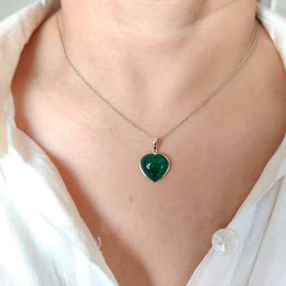 Natural Green Onyx Pendant, 14K Solid Yellow Gold Green Onyx Pendant, Bezel Pendant , May Birthstone Pendant, Heart Pendant, Onyx Jewelry