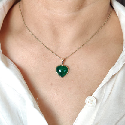 Natural Green Onyx Pendant, 14K Solid Yellow Gold Green Onyx Pendant, Bezel Pendant , May Birthstone Pendant, Heart Pendant, Onyx Jewelry