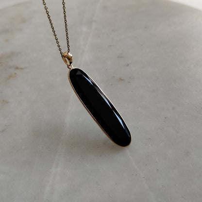 Natural Black Onyx Pendant, 14K Solid Yellow Gold Black Onyx Pendant, Solid Gold Pendant, December Birthstone, Christmas Gift, Onyx Jewelry