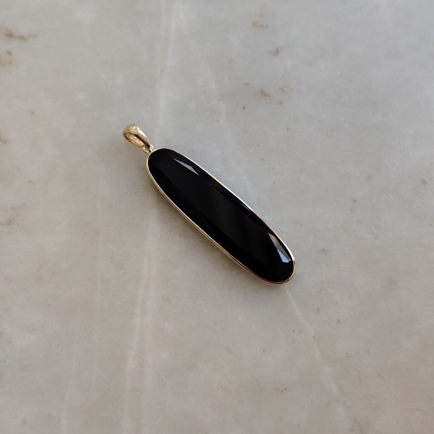 Natural Black Onyx Pendant, 14K Solid Yellow Gold Black Onyx Pendant, Solid Gold Pendant, December Birthstone, Christmas Gift, Onyx Jewelry