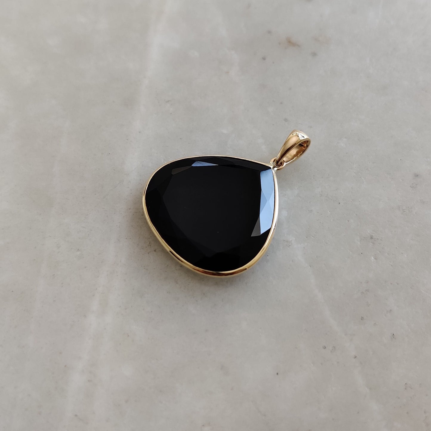 Natural Black Onyx Pendant, 14K Solid Yellow Gold Black Onyx Pendant, December Birthstone Pendant, Christmas Present, Black Onyx Jewelry